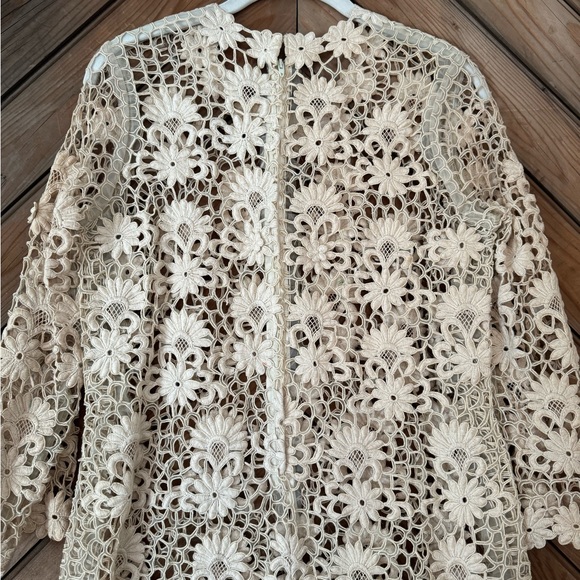 Vintage 60s lace embroidered flower dress medium ivory boho hippie - Picture 4 of 12